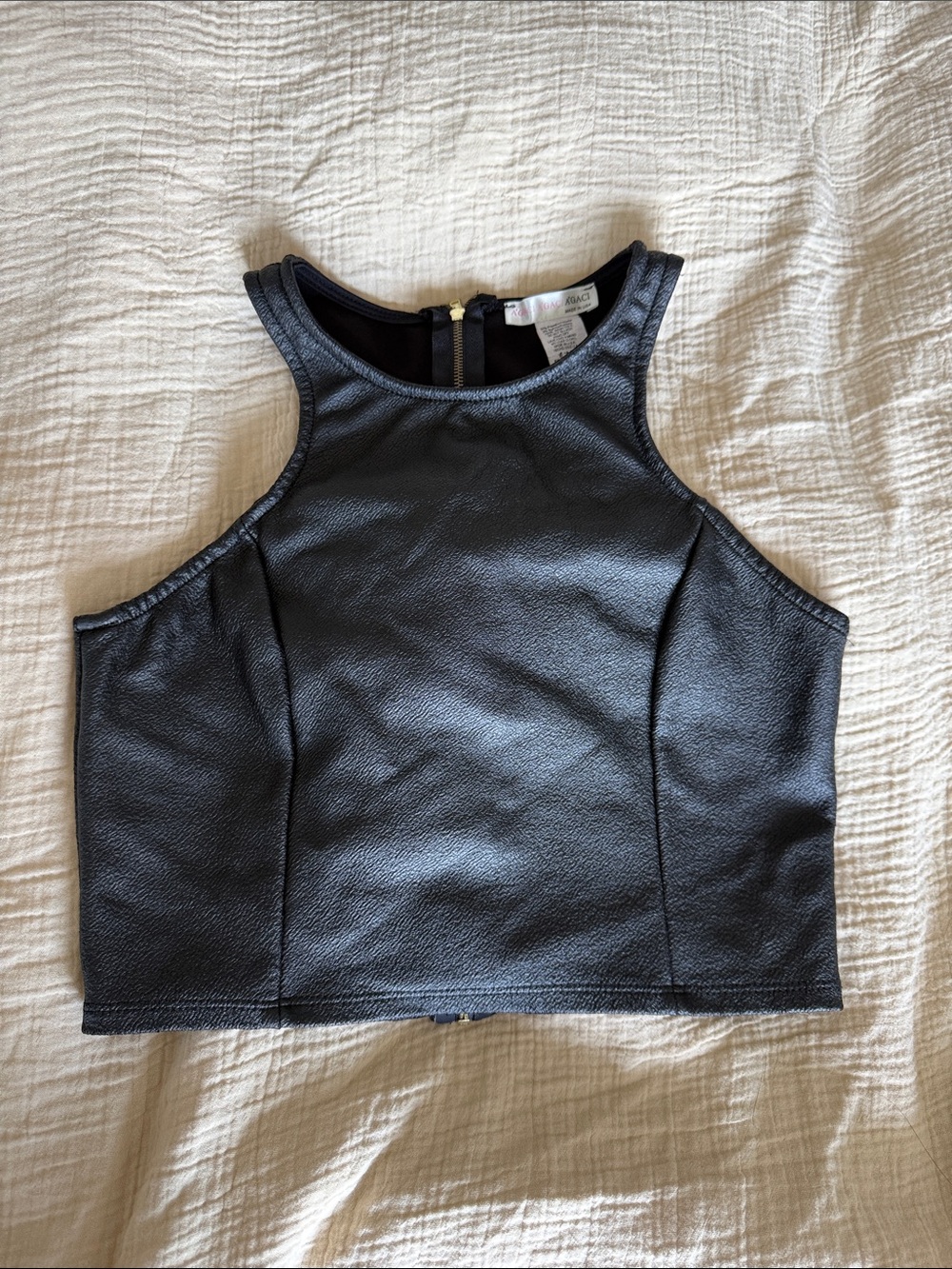 a'gaci Black Faux Leather Cropped Tank